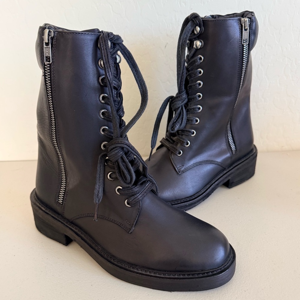 New Vintage Foundry Co. Allison mid-calf combat boots in black leather Size 8